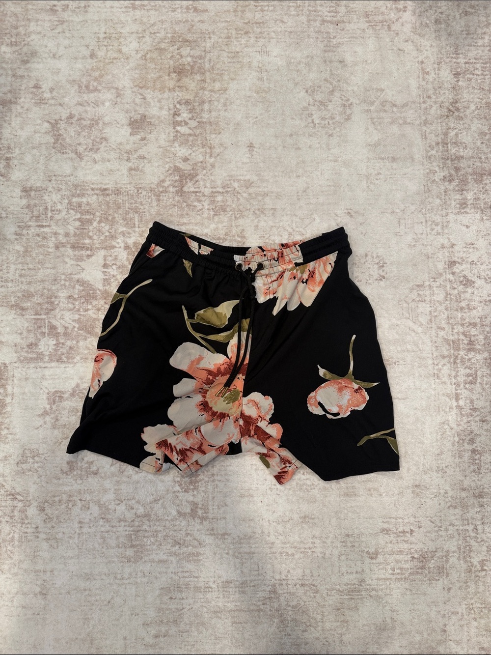 Men's Black Floral Drawstring shorts (part of a set)